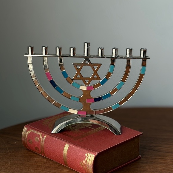 Silver-Tone Enamel Menorah with Multicolor Inlays - Picture 14 of 15